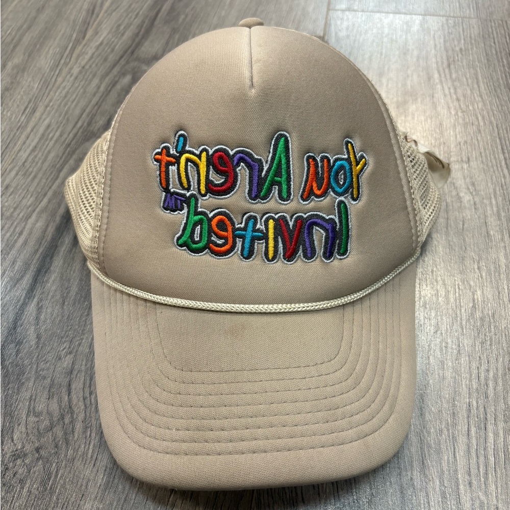 Beige Embroidered Mesh Back Hat